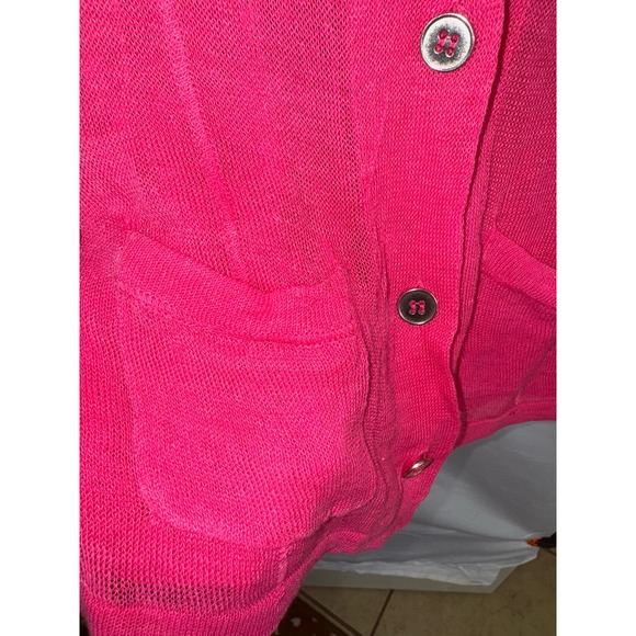Peter Nygard Hot Pink Sheer Linen Cardigan 3/4 Sleeve Pockets Women SZ S Sweater - Picture 4 of 9